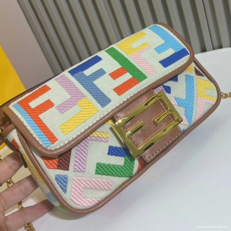 Affordable HOT In Mini Fendi Beige FF Baguette Bag Canvas Multi Motif 0811